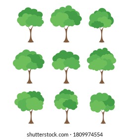 Green tree Fertile A variety of forms on the White Background,Set of various tree sets,Trees for decorating gardens and home designs.vector illustration and icon