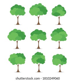 Green tree Fertile A variety of forms on the White Background,Set of various tree sets,Trees for decorating gardens and home designs.vector illustration and icon