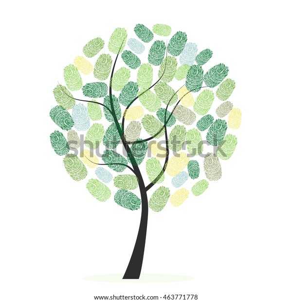 Green Tree Finger Prints Vector Illustration Stock Vector (Royalty Free