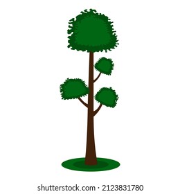 Green tree flat cartoon style isolated white background