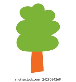 Green tree. Flat icon. Vector hand drawn illustration on white background.