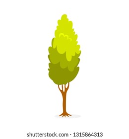 Green tree. Floral park element for design. Brown branch. Wood or forest symbol. Vector illustration in cartoon style