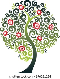Green tree with flowers.