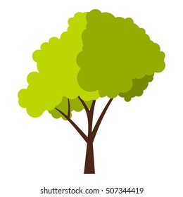 Green tree with fluffy crown icon. Flat illustration of green tree with fluffy crown vector icon for web