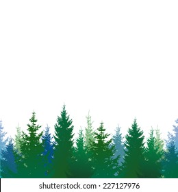 Green tree in the forest background. Vector 