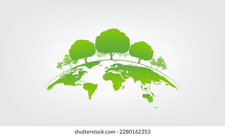 Green tree forest on earth, Banner background for Earth day, World environment day and sustainable development concept, vector illustration