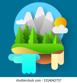 Green Tree And Forest With Origami Paper Abstract Nature Background.