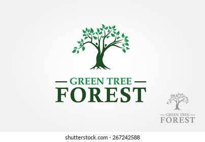 Green Tree Forest Vector Logo Template. This Is A Tree Logo, It's Good For Symbolize Of Grow, Human Care, Ecological, Environment, Protection, Association, And Others.