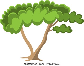 Green tree - fruit tree painted in the modern doodle style, coloring book for children. Icon for garden magazine, outline drawing symbol.