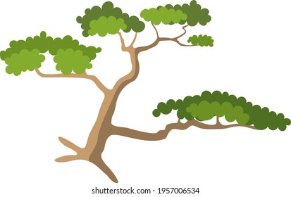 Green tree is a fruit tree painted in modern doodle style coloring book for kids. Garden log icon, vector flat cartoon symbol on white isolated background.