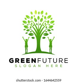 green tree future logo design, fresh nature life logo vector template