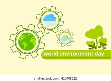 Green Tree Globe Earth Planet Climate World Environment Day Flat Vector Illustration