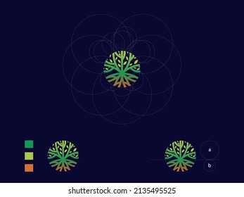 Logotipo de la ración dorada del árbol verde - Diseño de logotipo moderno