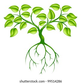 Green Tree Graphic Design Concept With Long Roots