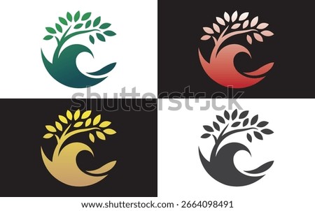 Green Tree Growing from Ocean Wave Logo for Eco-Friendly, Nature or Environmental Conservation Company icon