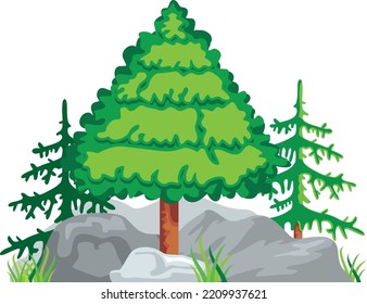 Green tree growing from stone ground. Forest landscape