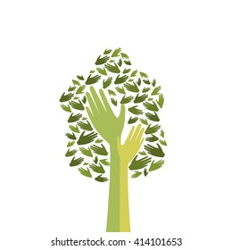 Green Tree With Hand Logo Icon Flat Vector Illustration