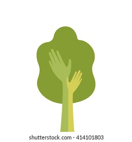 Green Tree With Hand Logo Icon Flat Vector Illustration