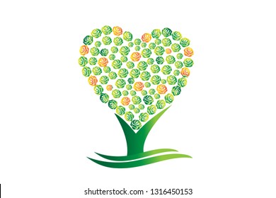 Green tree heart abstract vector