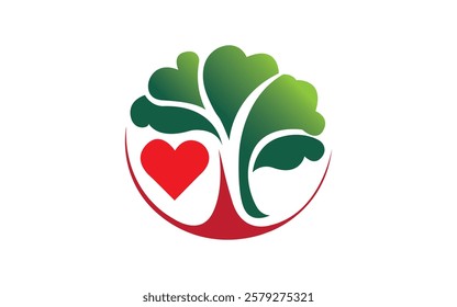 A green tree with a heart in the middle of it Different types of trees illustration Pro Vector