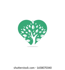Green tree heart shape concept logo design. Abstract organic element vector design. Ecology Happy life Logotype concept icon.	