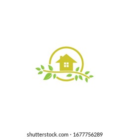 Green Tree Home Logo Template. Universal reversible energy logo concept.
