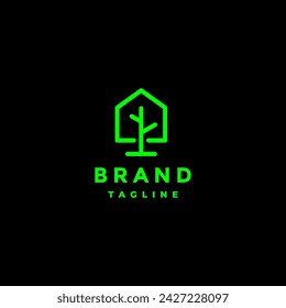 Green Tree House Icon Logo Design. Creative Treehouse Line Icon Logo Design.
