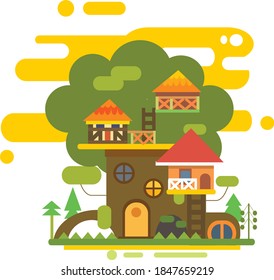 
Green tree house vector illustration