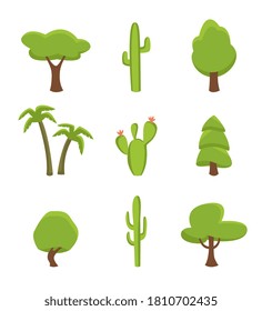 Green tree icon. Cactus, palm, tree, spruce for desert, tropical jungle, forest, park map vegetation construction. Green plant vector icon isolated on white background. Botany diversity illustration