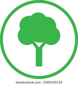 Green tree icon in circle isolated on white background . Plant icon . Vector illustration