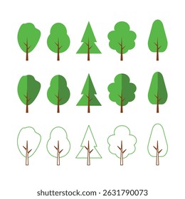 Green tree icon collection vector