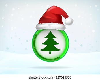 green tree icon covered with Santa cap vector illustration