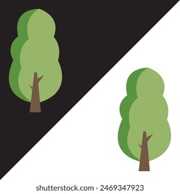 Green tree icon. flat color design. vector illustration. Isolated on Black and White Background.

