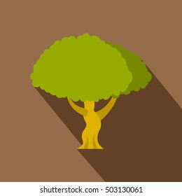 Green tree icon. Flat illustration of green tree vector icon for web isolated on coffee background