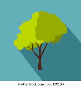 Green tree icon. Flat illustration of tree vector icon for web isolated on light blue background