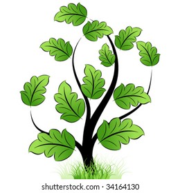 Green tree icon with grass and leaf