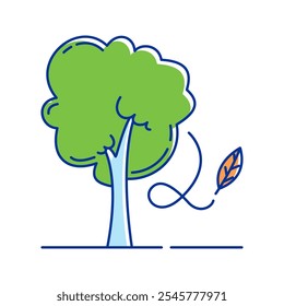 Green Tree Icon Illustration with bright colour palette in doodle style Ideal for environmental awareness and green projects designs.