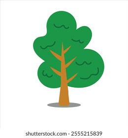 Green tree icon illustration with curly leaves, flat style green tree design
