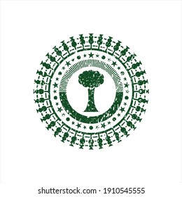 Icono de árbol verde dentro del sello de grifo. 