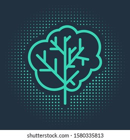 Green Tree icon isolated on blue background. Forest symbol. Abstract circle random dots. Vector Illustration