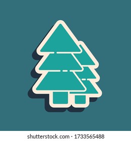 Green Tree icon isolated on green background. Forest symbol. Long shadow style. Vector Illustration