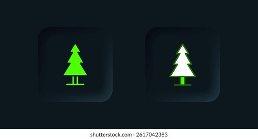 Green Tree icon isolated on black background. Forest symbol. Black square button. Vector