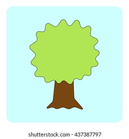 Green tree icon on blue background. Vector illustration. 