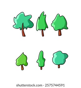 green tree icon set design
