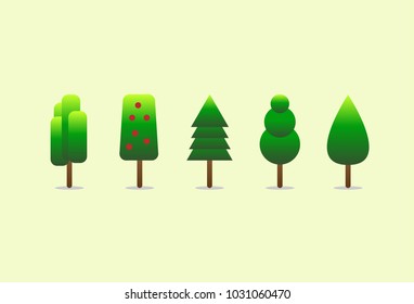Green tree icon set on green background