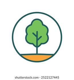 Green tree icon. Simple illustration of a tree with green leaves in a circle, representing nature, growth, and new beginnings.