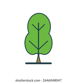 Green tree icon with simple leaf shape and trunk, flat design for environment and nature themes