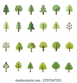 green tree icons collection vector illustration, modern green tree icons set for nature projects, stylish green tree icons artwork for landscape, environment, and ecology graphic design
