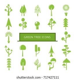 green tree icons set