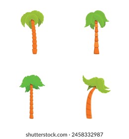 Green tree icons set cartoon vector. Various tropical palm tree. Exotic plant